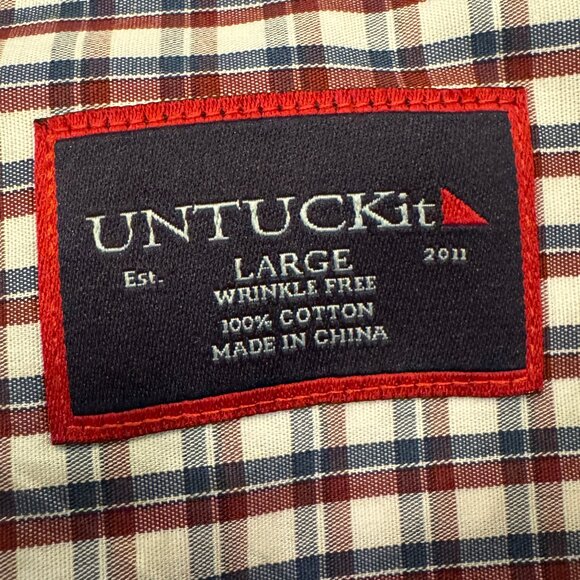 NWOT UNTUCKit Red Navy White Check Plaid Long Sleeve Button Down Shirt S… - Picture 3 of 10